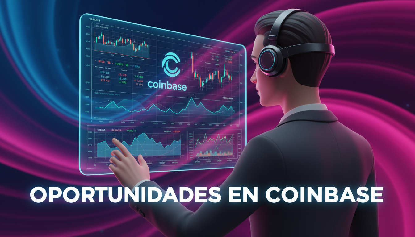 Analista 3D revisando gráficos de cripto en pantalla iluminada por luces fucsias.
