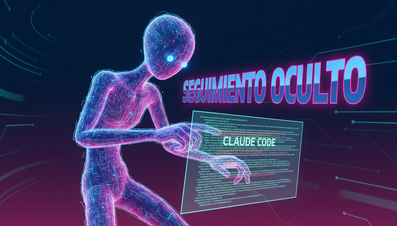 Desarrollador 3D analizando datos ocultos de Claude Code en un entorno tecnológico.