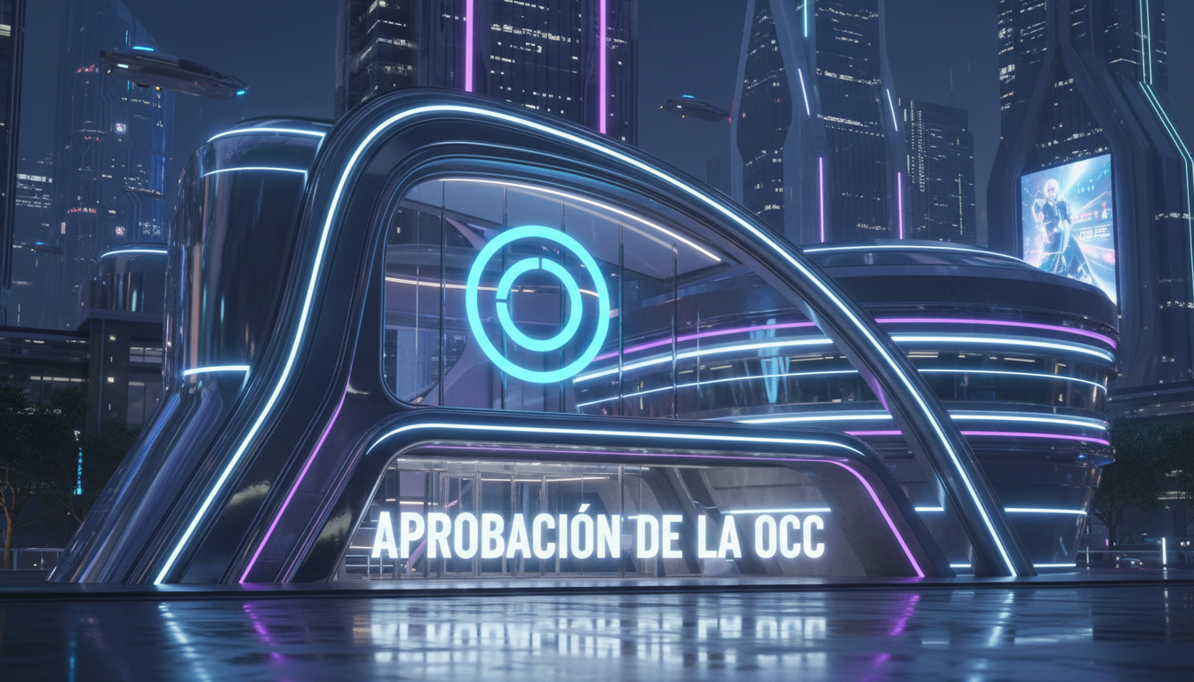 Banco de confianza 3D con logo de Circle y texto sobre la aprobación de la OCC.