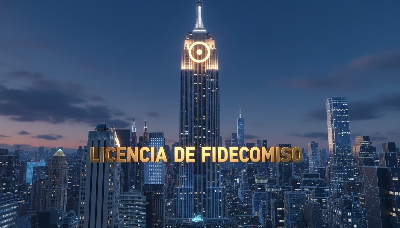 Edificio de Nueva York con logo de Circle y licencia de fideicomiso en 3D.