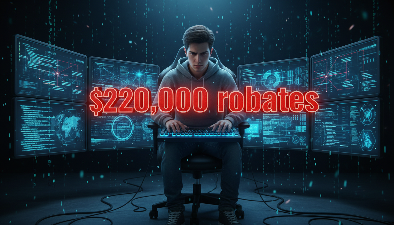 Joven programador con pantallas mostrando un ataque de malware en videojuegos.