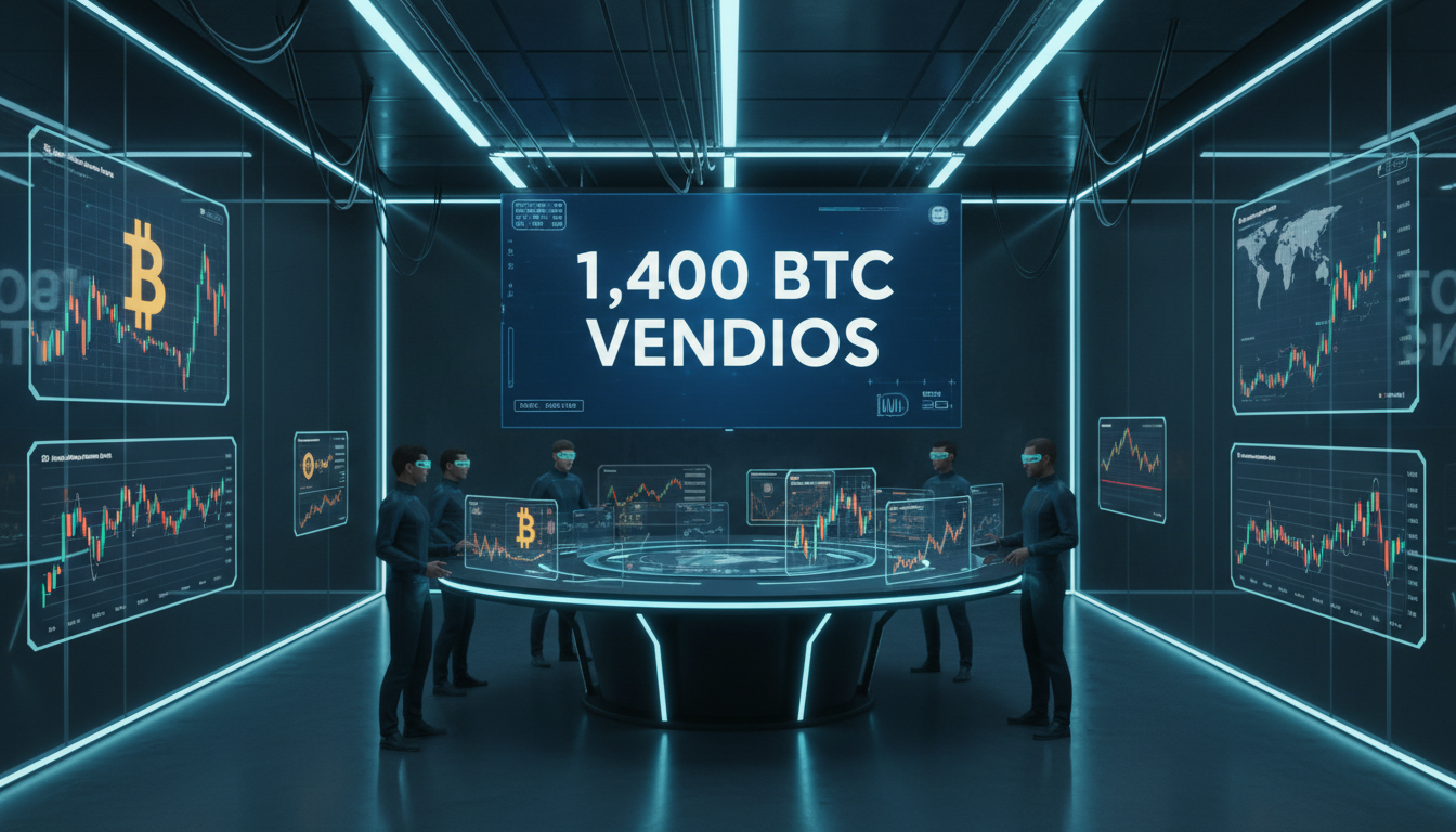 Sala de operaciones con gráficos de Bitcoin y personas analizando tendencias.