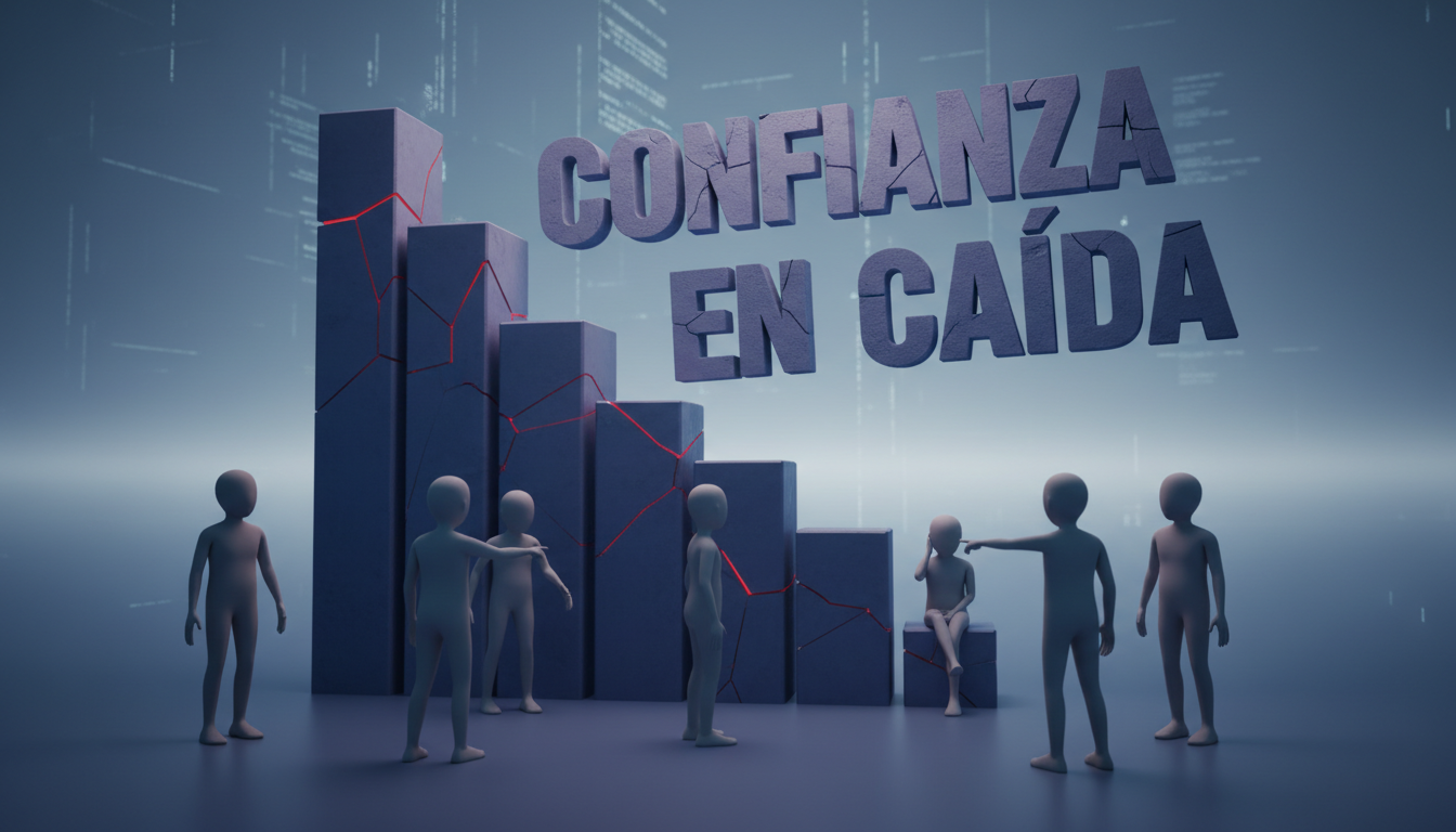 Gráfico 3D en declive que simboliza la pérdida de confianza de usuarios en servicios de salud.