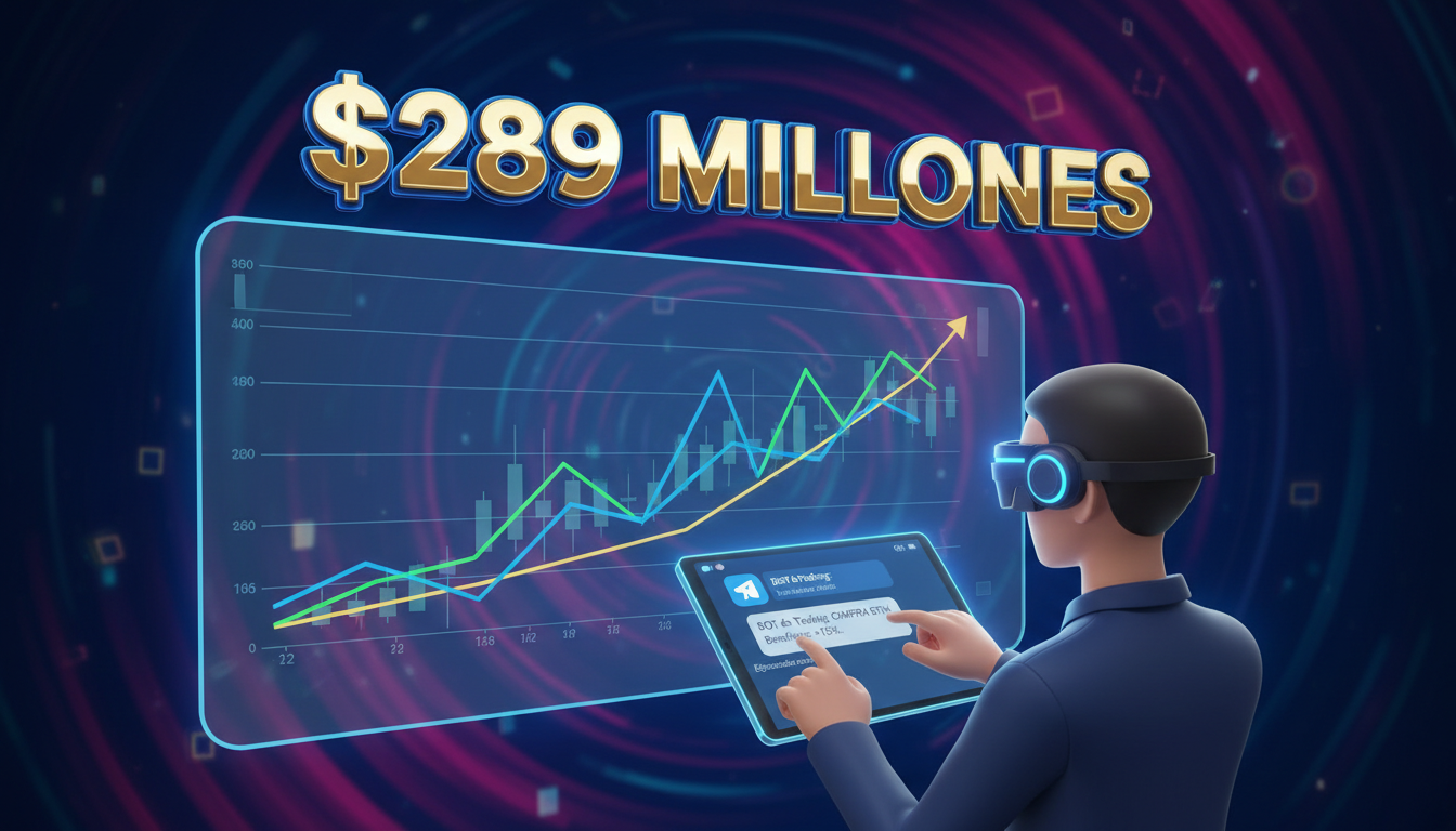 Trader interactuando con un gráfico de criptomonedas a través de Telegram.