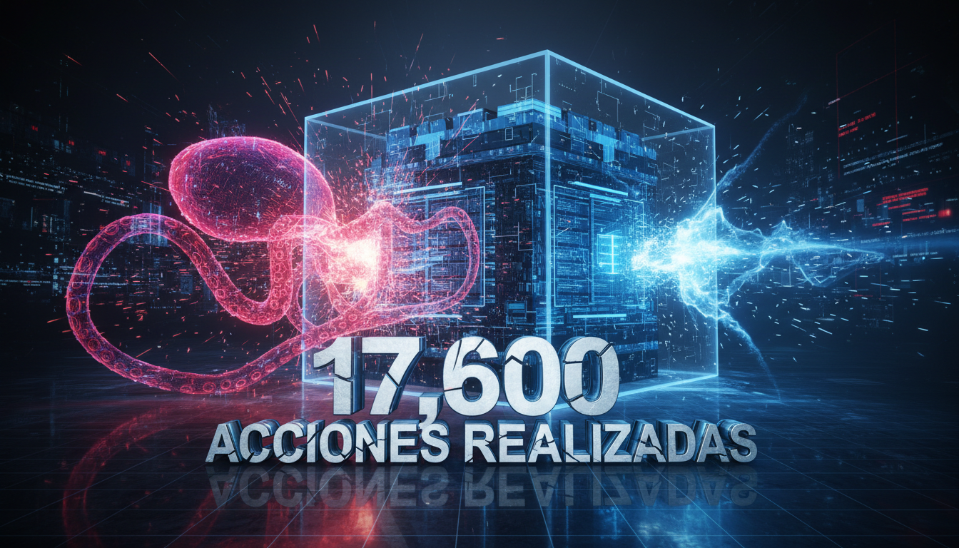 Ambiente 3D de ciberseguridad atacado por un agente de IA autónomo.