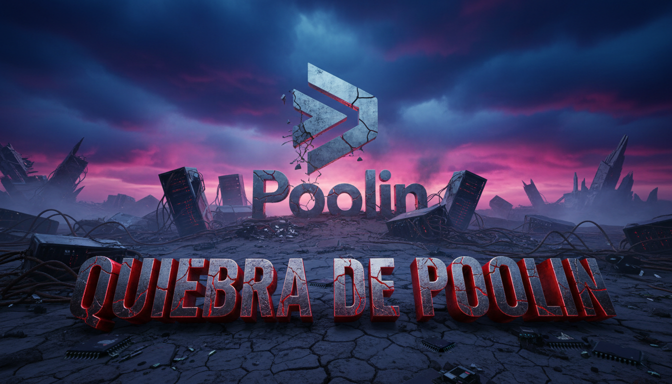 Logo de Poolin en un paisaje desolado, simbolizando su quiebra y pérdidas.