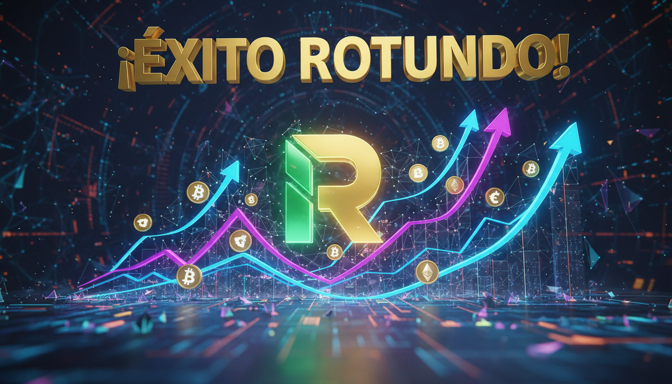 Logo de Robinhood Chain con gráficos de criptomonedas en ascenso en fondo vibrante.