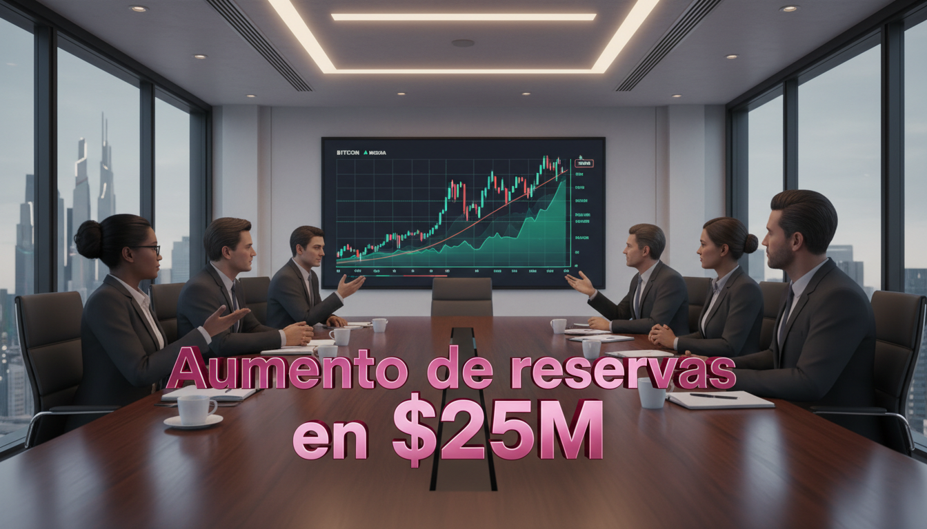 Ejecutivos de Strategy analizando el aumento de reservas en Bitcoin y acciones.