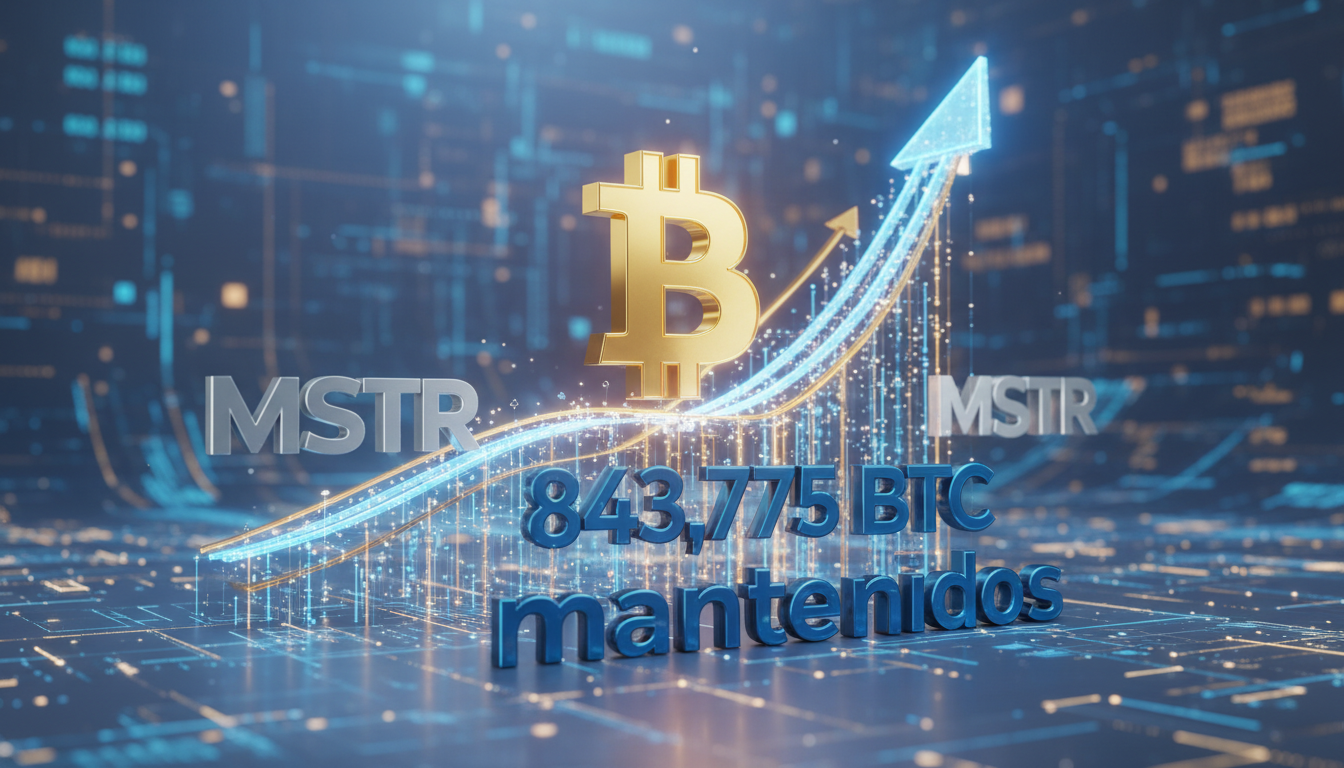 Gráfico en ascenso con Bitcoin y acciones de MSTR mostrando optimismo financiero.