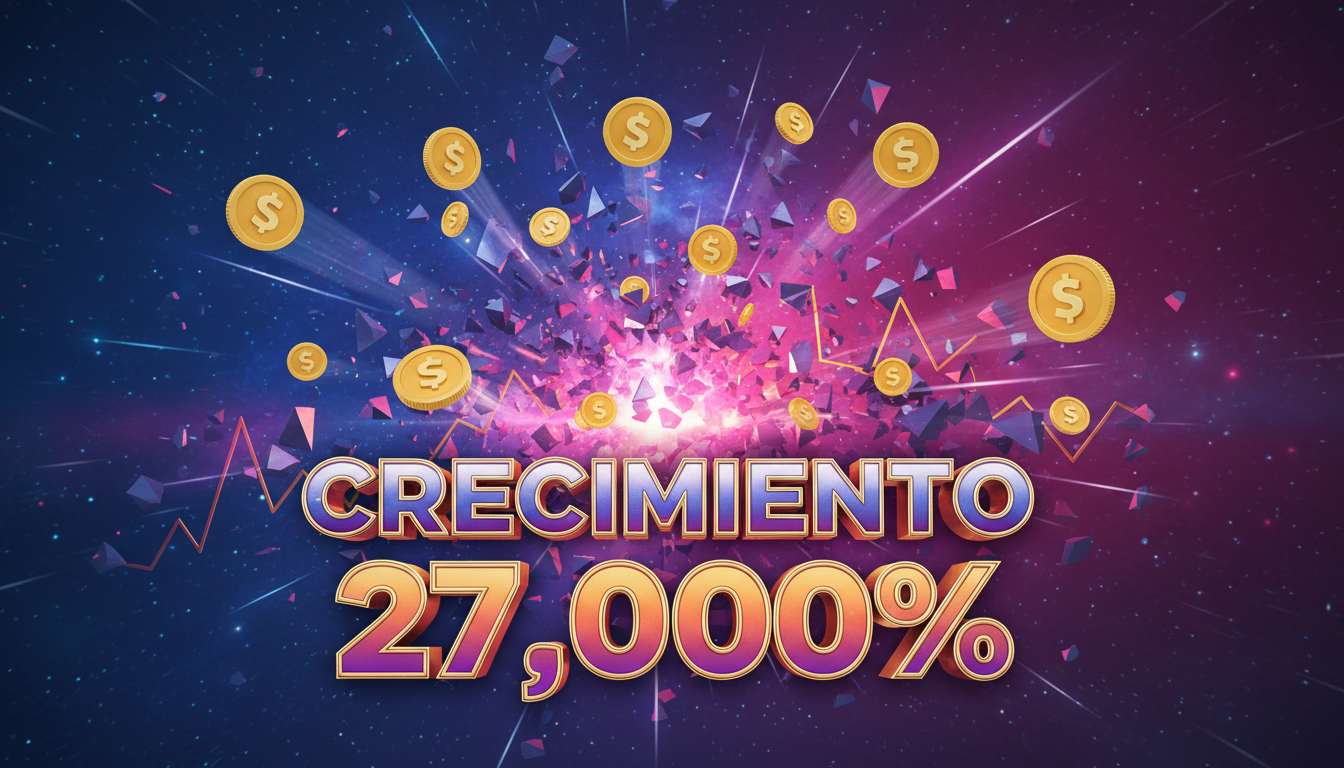 Gráfico 3D mostrando el aumento explosivo de CashCat con tokens volando.