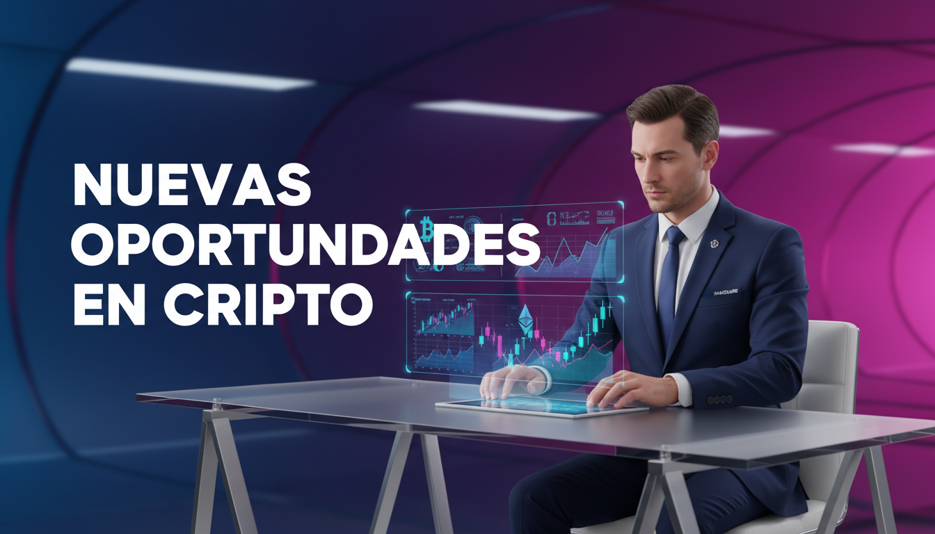 Ejecutivo de Vanguard analizando gráficos cripto en oficina moderna