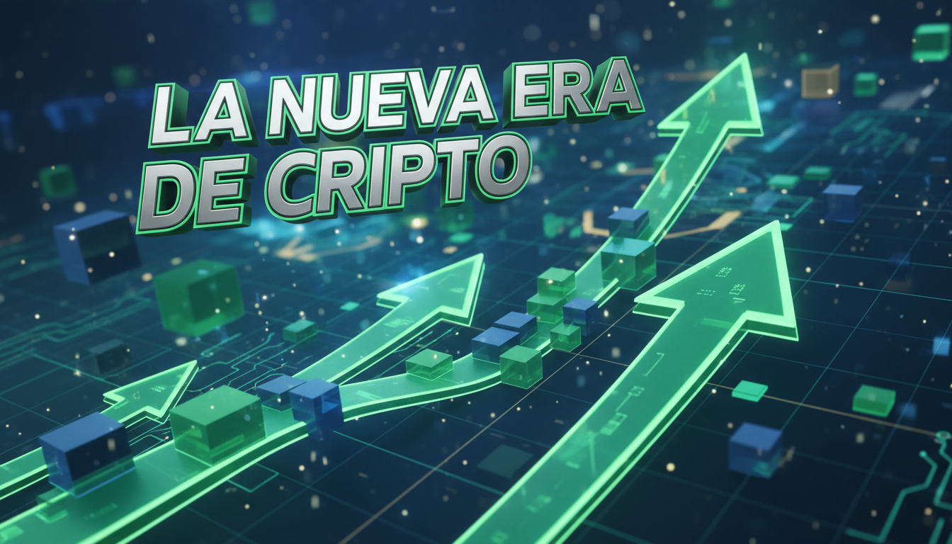 Gráfico 3D de criptomonedas en alza con el concepto de nueva era en español.