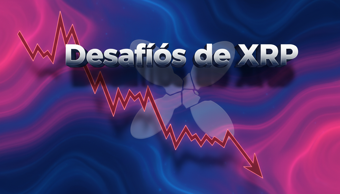 Gráfico 3D de XRP mostrando una tendencia bajista en un fondo azul intenso.