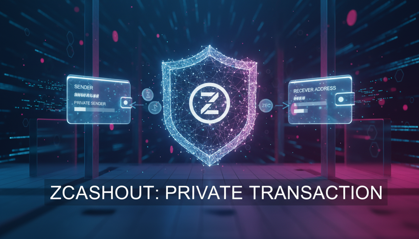 Transacción de Zcash representada en un entorno digital con elementos de privacidad.