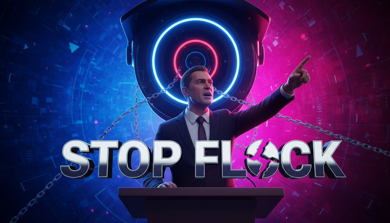 Senador denunciando el avance de la vigilancia masiva de Flock Safety.