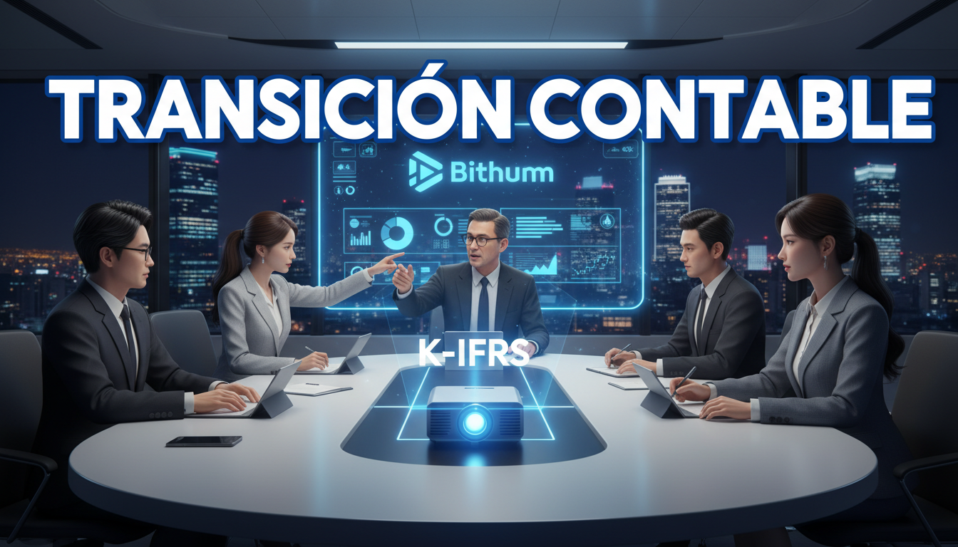 Ejecutivos de Bithumb en reunión sobre transición contable hacia K-IFRS.