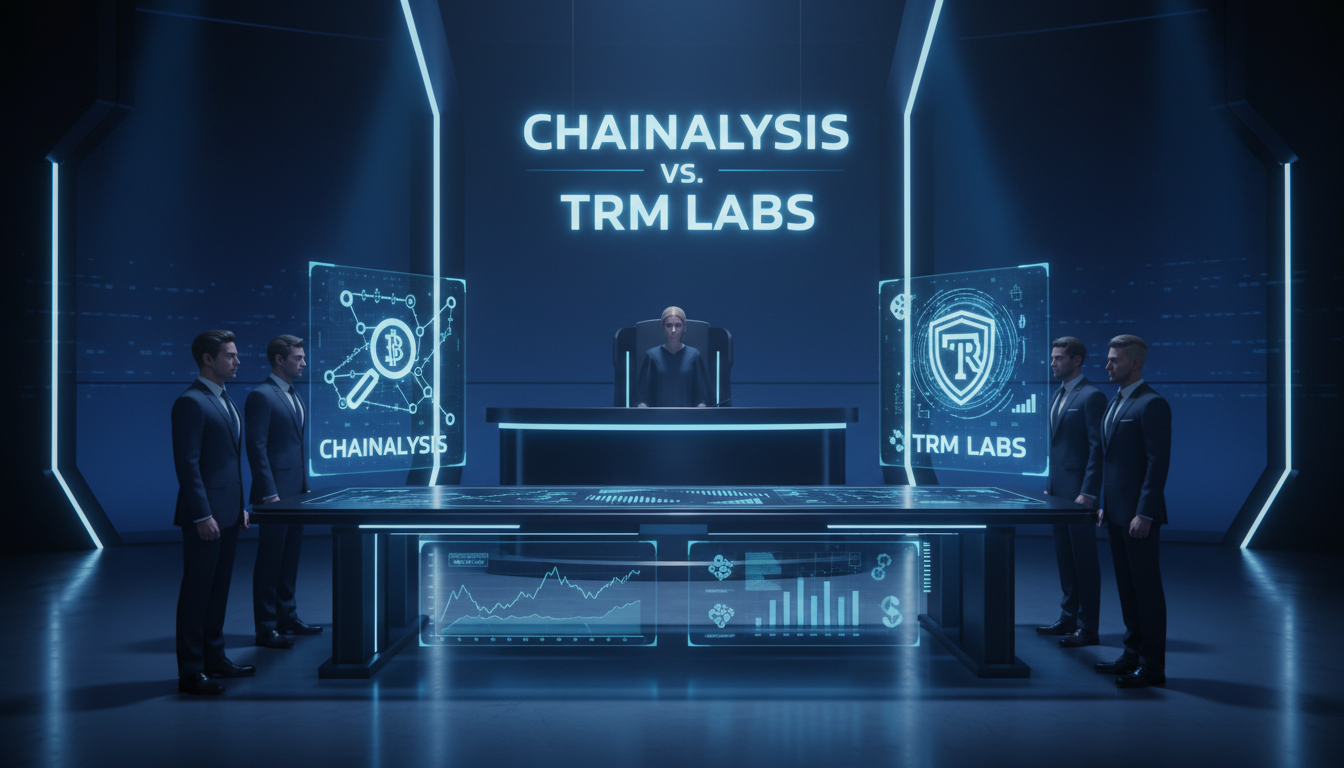 Tribunal 3D con Chainalysis y TRM Labs disputando un contrato gubernamental.