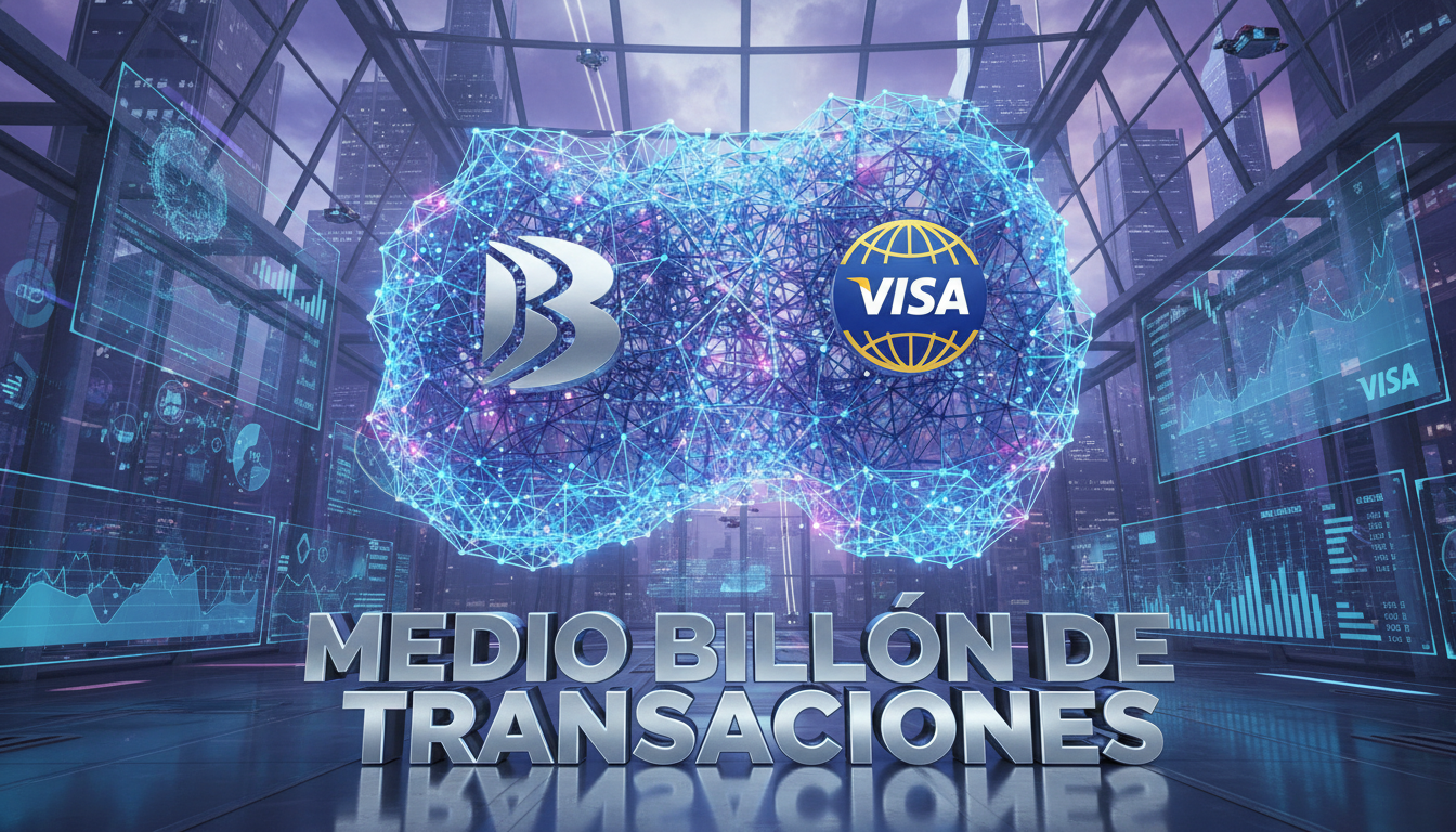 Red Arc de Circle con logotipos de BlackRock y Visa sobre fondo azul.