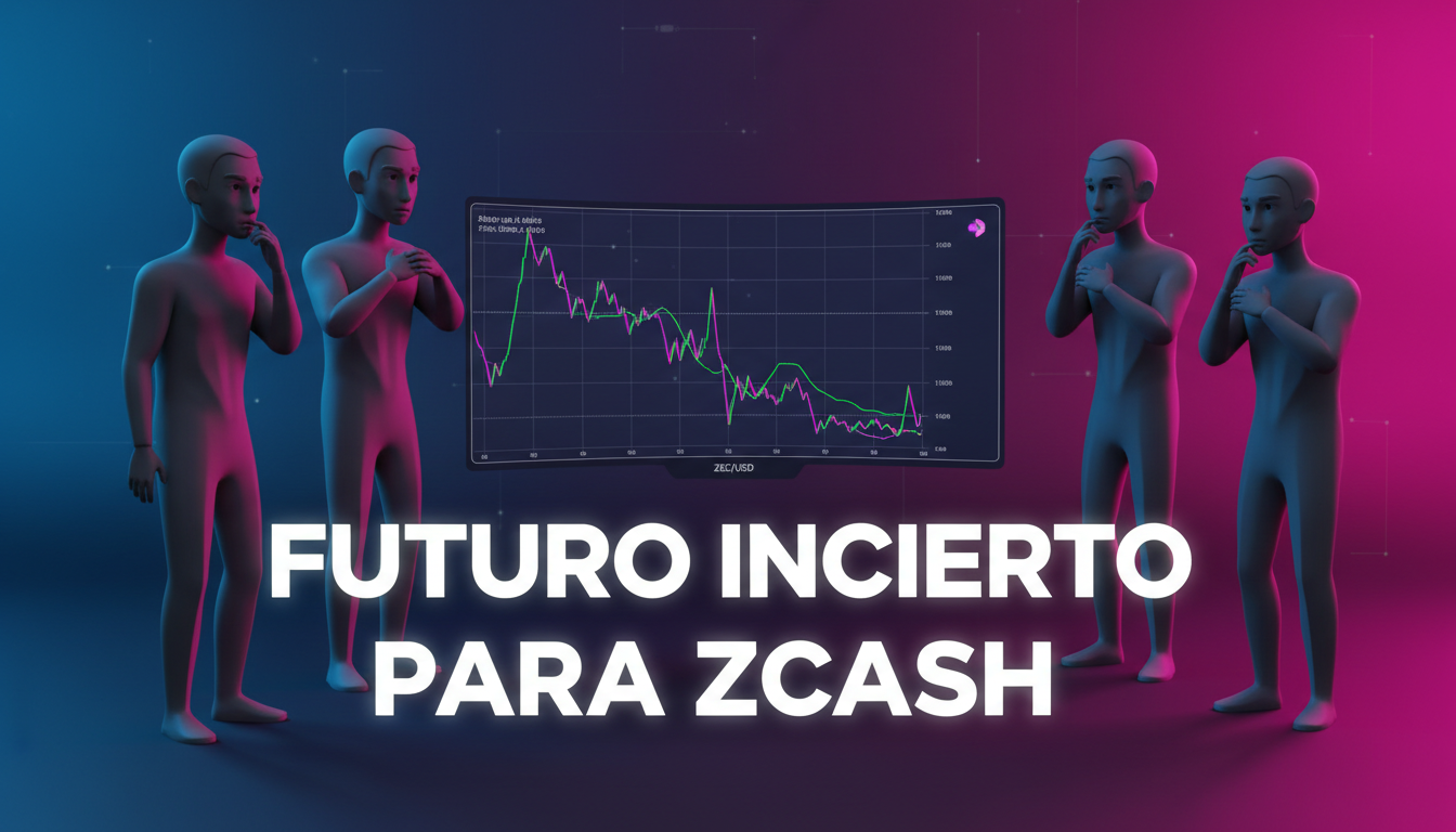 Grupo de personas observando gráficos de criptomonedas con incertidumbre sobre ZCash.