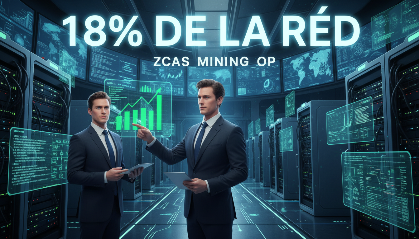 Gemelos Winklevoss observando minería de Zcash con gráficos ascendentes en fondo fucsia.
