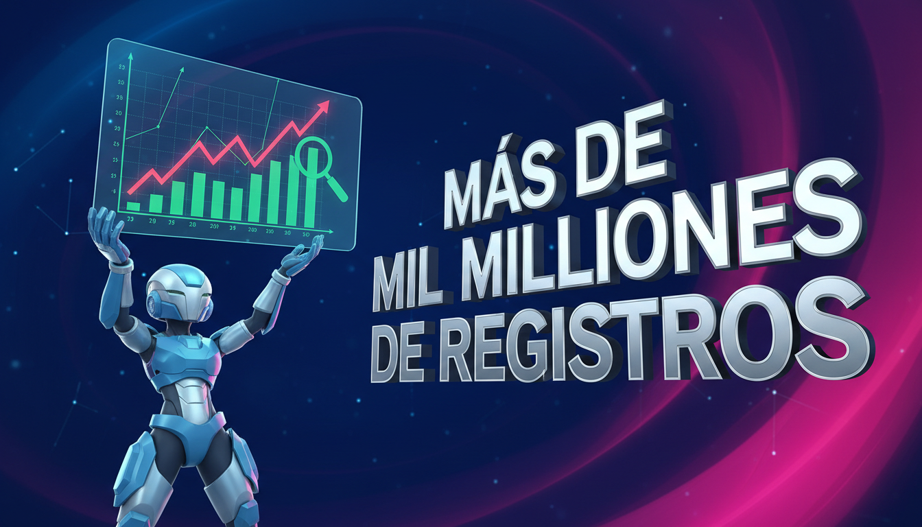 Personaje 3D con gráfico de vigilancia y datos de vuelos en fondo azul.