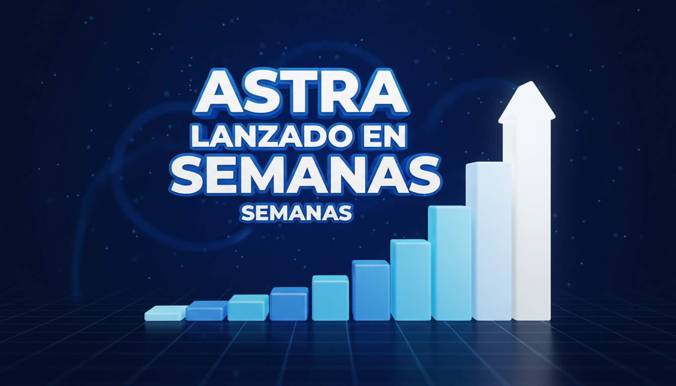 Gráfico ascendente en 3D con texto sobre el lanzamiento de Astra en español.