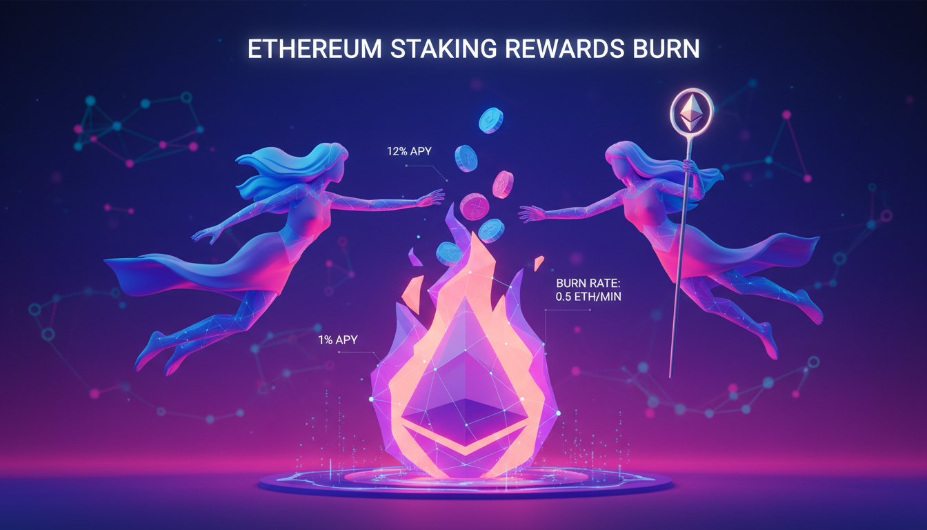 Gráfico 3D que ilustra la quema de recompensas de staking en Ethereum.