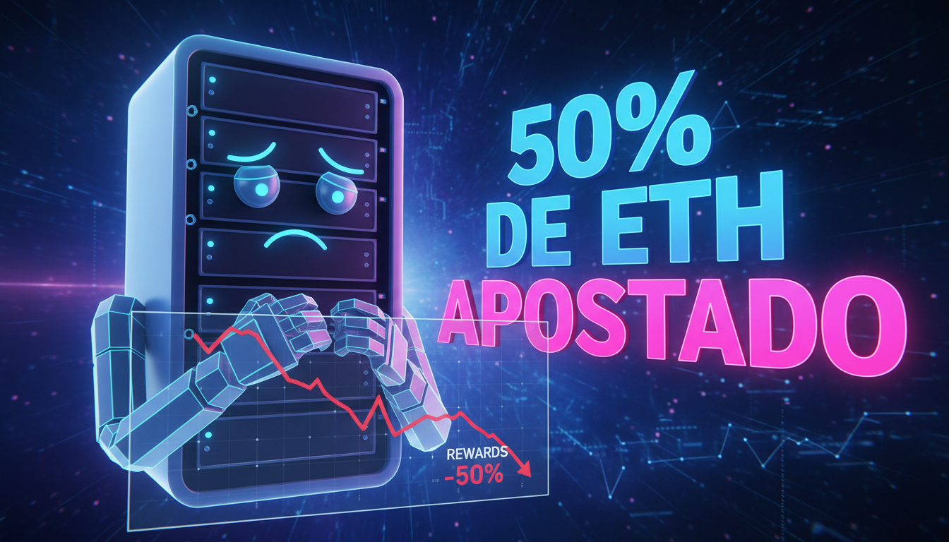 Validador 3D de Ethereum mostrando preocupación por la reducción de recompensas.