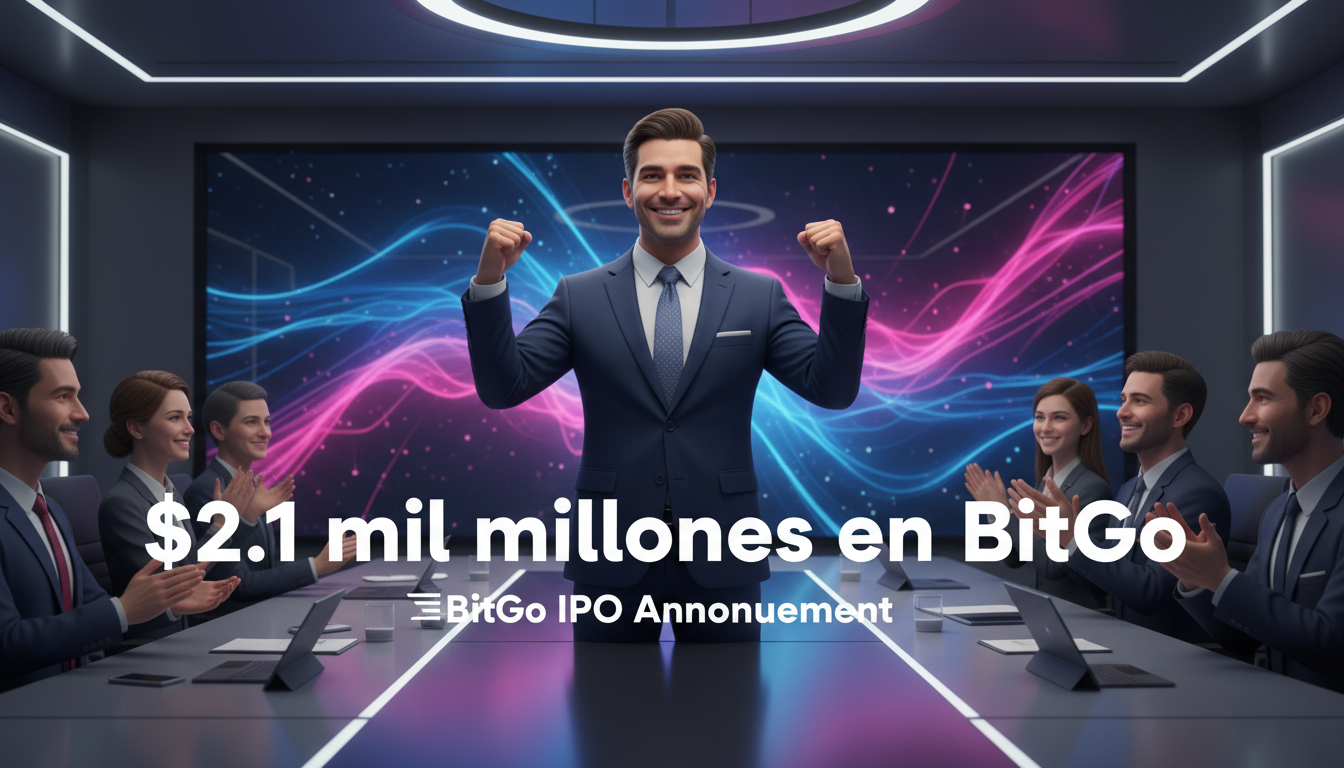 Empresario celebrando el anuncio de la IPO de BitGo en una reunión.