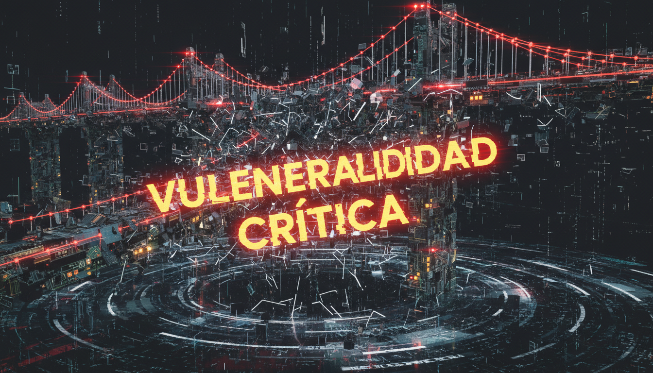 Puente digital 3D colapsando, simbolizando la vulnerabilidad en la red de Tx.