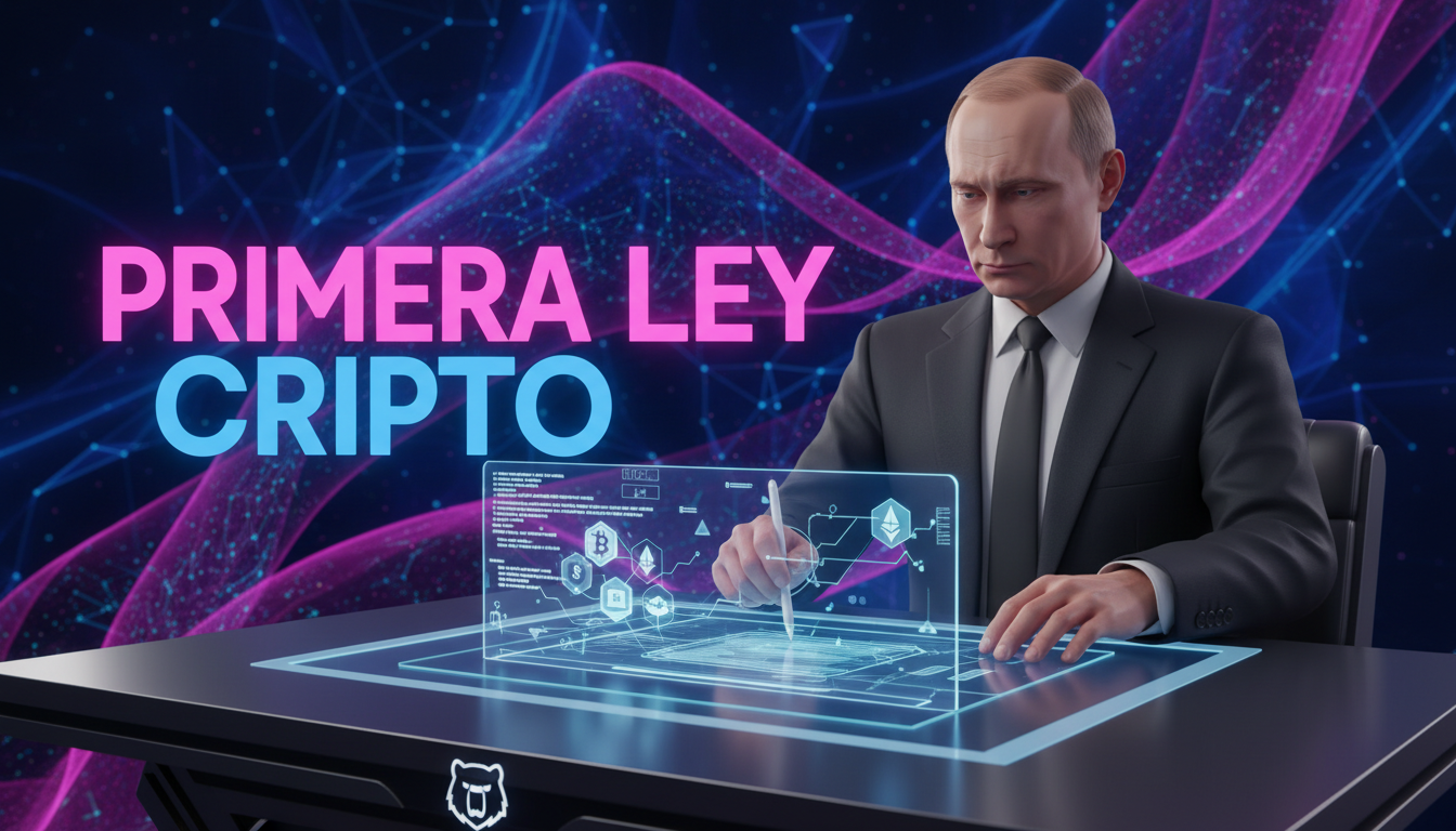 Presidente ruso firmando la primera ley de criptomonedas en un entorno regulatorio.