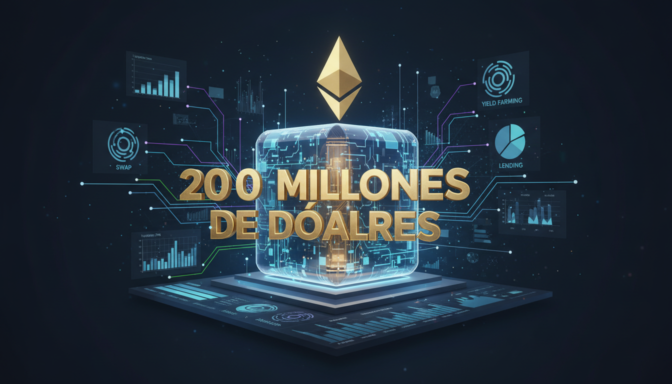 Tesorería digital 3D interactuando con gráficos de Ethereum y staking.