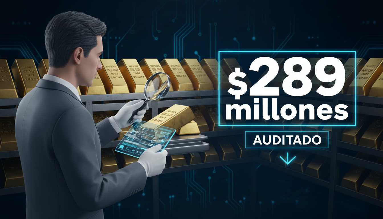 Lingotes de oro siendo inspeccionados por un auditor en un entorno financiero.