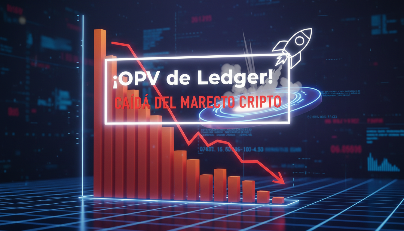 Gráfico de criptomonedas en caída con IPO de Ledger destacada en español.