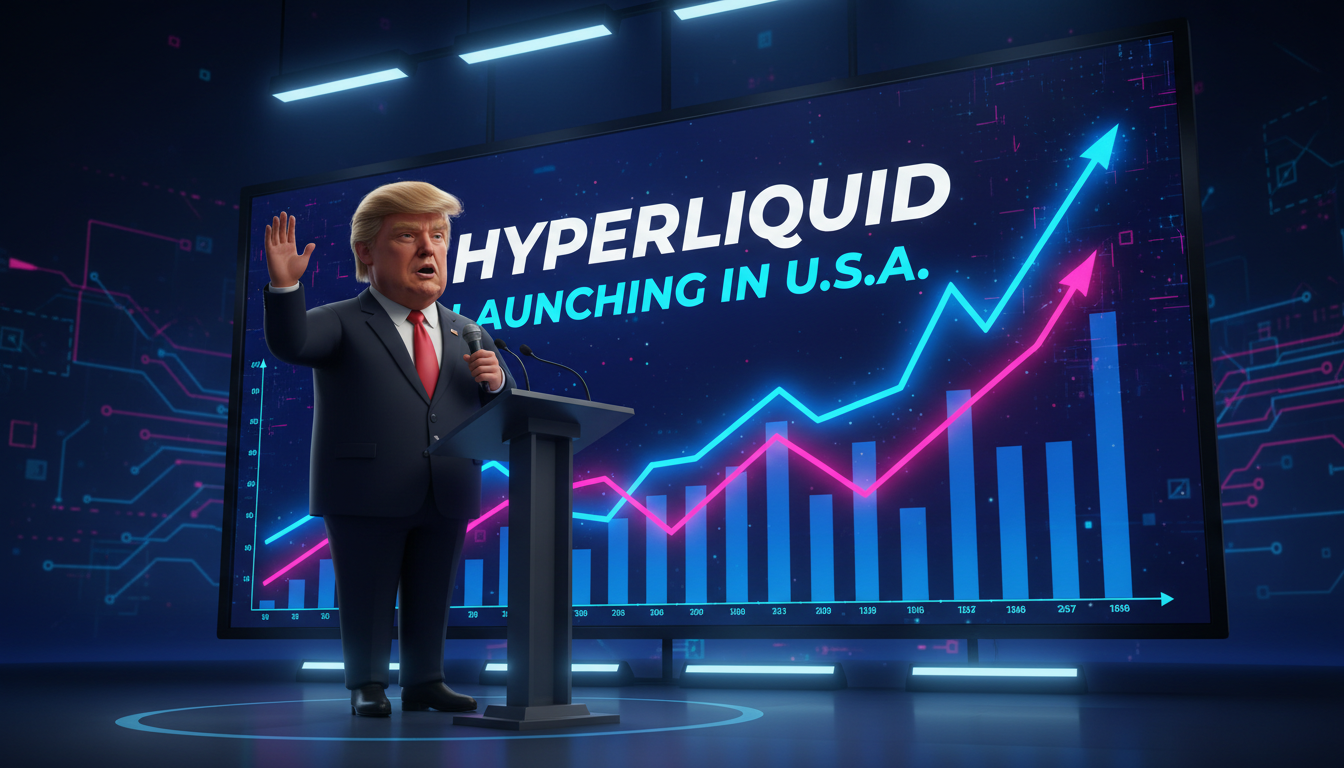 Trump anunciando Hyperliquid en un entorno cripto vibrante