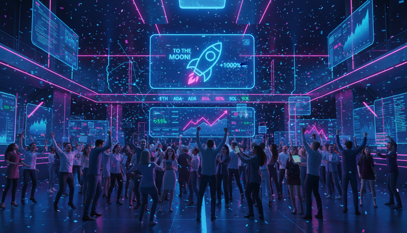 Traders celebrando la llegada de Hyperliquid en un mercado cripto energético
