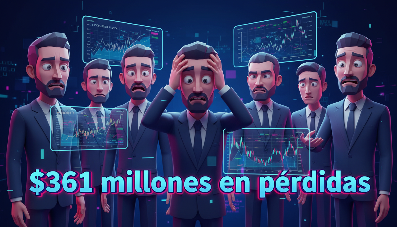 Ejecutivos 3D interactuando con datos cripto, mostrando incertidumbre.