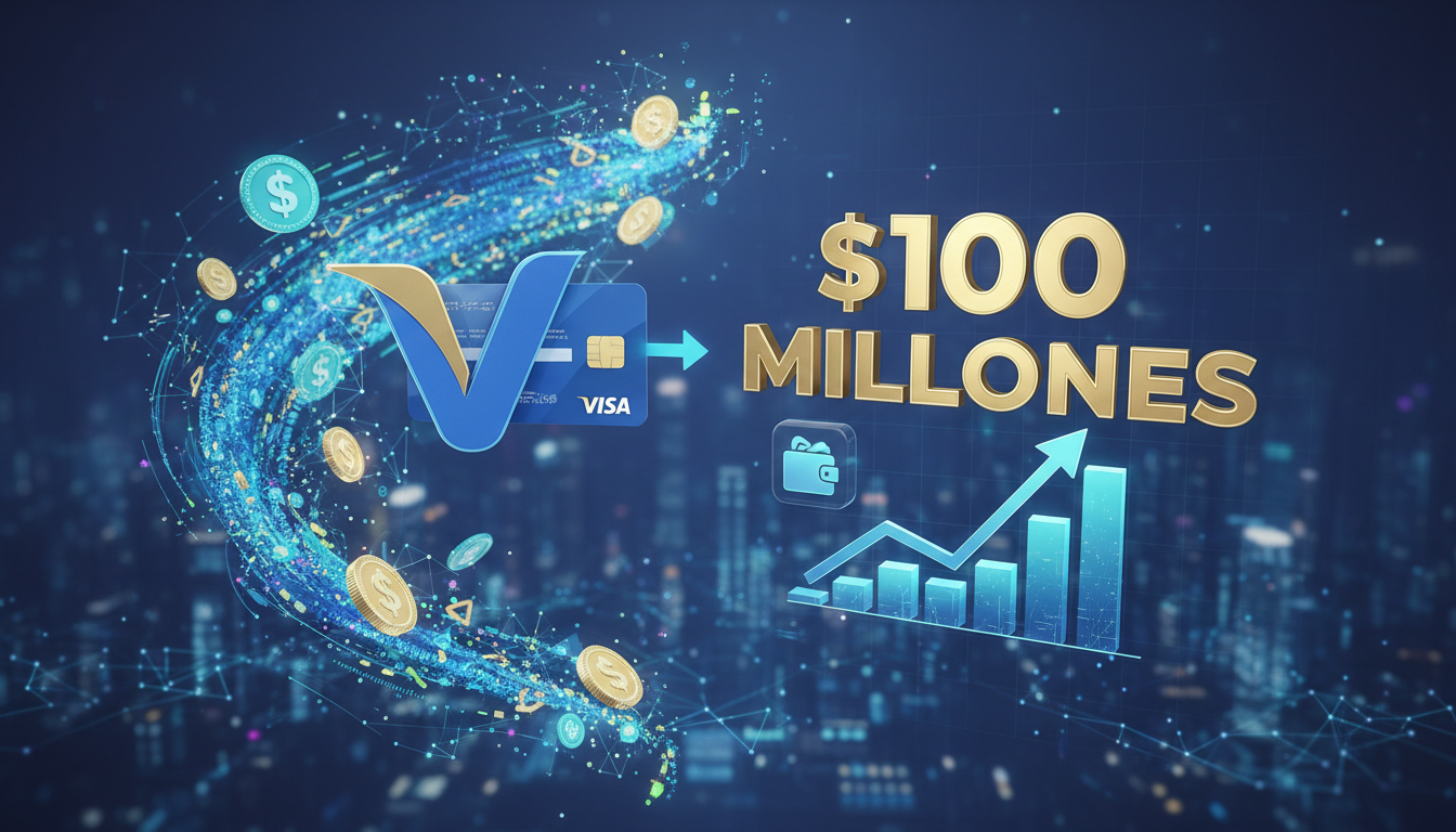 Transacción de stablecoin con Visa en un entorno digital dinámico.
