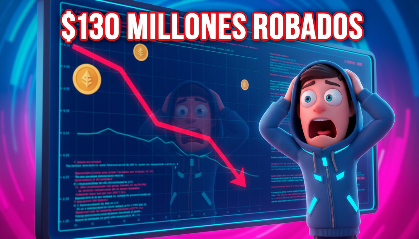 Personaje preocupado observando un gráfico de criptomonedas en caída tras el robo de Coldcard.