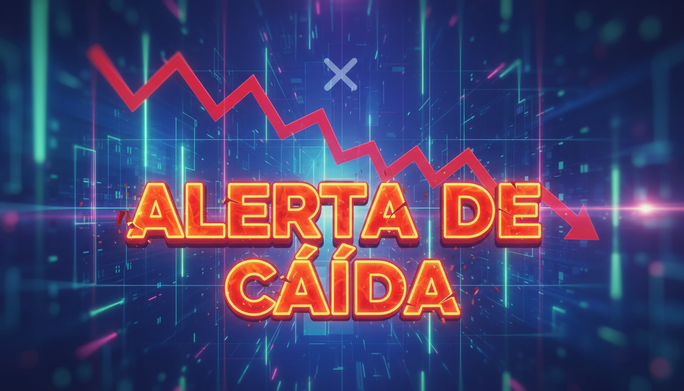 Gráfico de XRP con flechas rojas y texto gráfico de 'Alerta de Caída'.