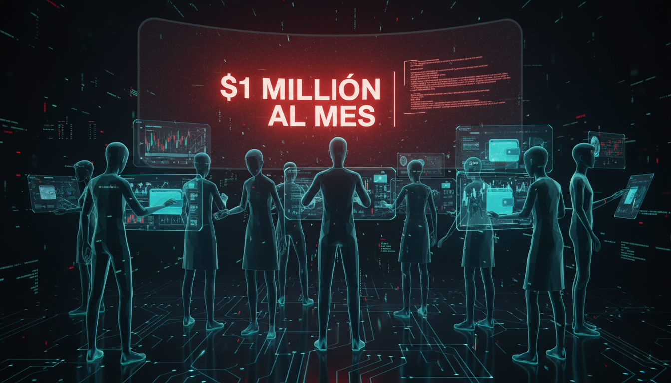 Grupo de personas revisando gráficos de criptomonedas en un ambiente tenso.