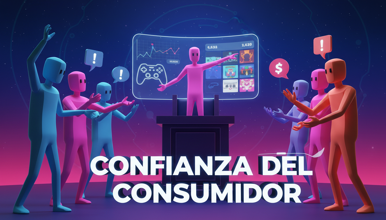 Figuras 3D en un tribunal discutiendo sobre precios de videojuegos.